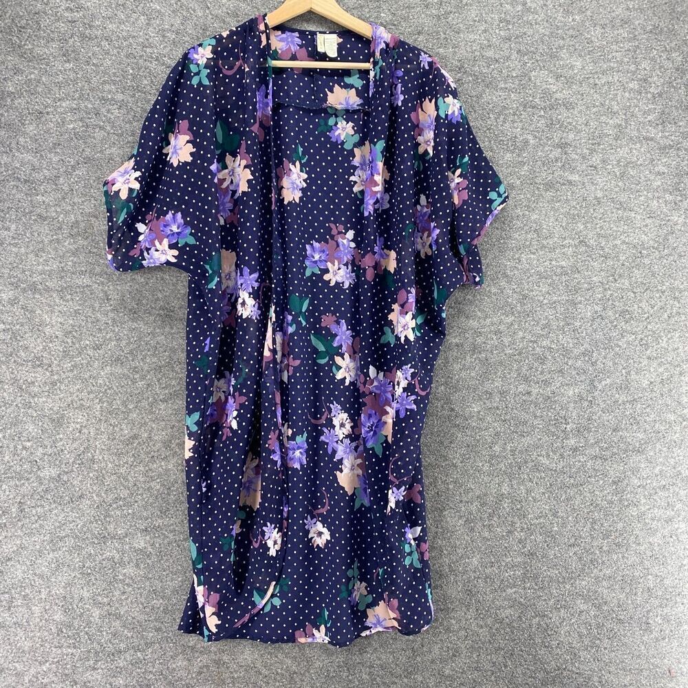 Japna Top Women L Large Blue Polka Dot Open Front Short Sleeve Casual Breathable